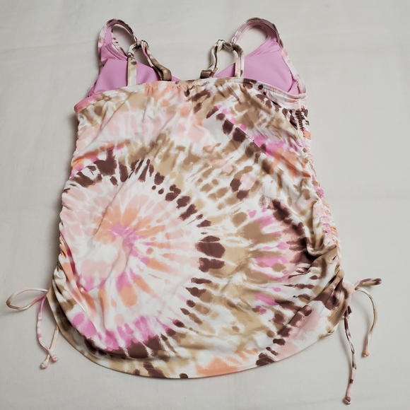 Lands End Waist Tie Tankini Swimsuit Top Tie Dye Pink Size 6 Built in Bra Summer - Picture 2 of 9